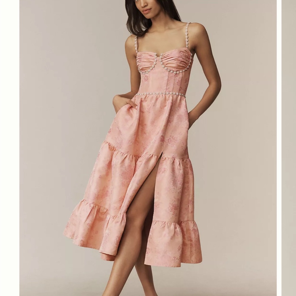 V. Chapman Lorenza Embellished Tiered Midi Dress
